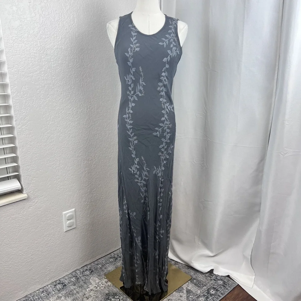 Vintage Y2K Merona Maxi Dress Womens 6 Gray Blue Floral Sheer Fairy Fairygrunge